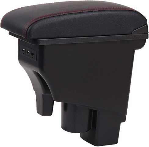 YJYWZH Armrest Box for Honda Fit Jazz 2002-2008 Car Arm Rest Seat Center Storage Box Consoles Double Layer with 3 USB Ports (Black with Black Thread) in Saudi Arabia