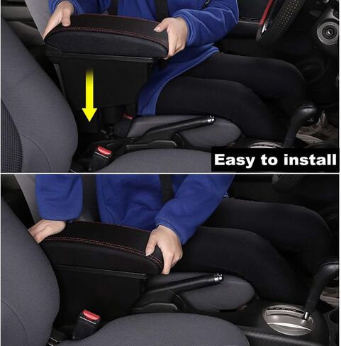 YJYWZH Armrest Box for Honda Fit Jazz 2002-2008 Car Arm Rest Seat Center Storage Box Consoles Double Layer with 3 USB Ports (Black with Black Thread) in Saudi Arabia