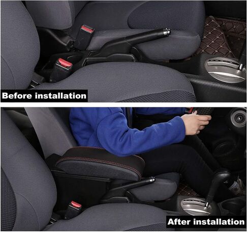YJYWZH Armrest Box for Honda Fit Jazz 2002-2008 Car Arm Rest Seat Center Storage Box Consoles Double Layer with 3 USB Ports (Black with Black Thread) in Saudi Arabia