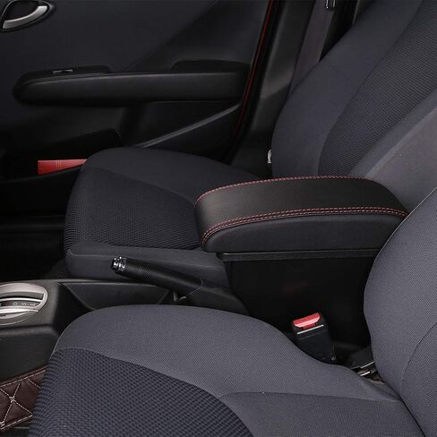 YJYWZH Armrest Box for Honda Fit Jazz 2002-2008 Car Arm Rest Seat Center Storage Box Consoles Double Layer with 3 USB Ports (Black with Black Thread) in Saudi Arabia