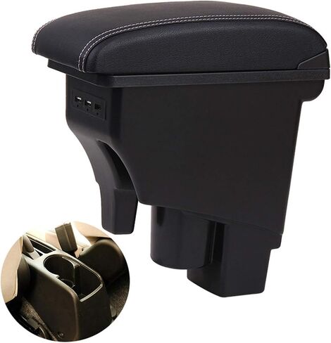 YJYWZH Armrest Box for Honda Fit Jazz 2002-2008 Car Arm Rest Seat Center Storage Box Consoles Double Layer with 3 USB Ports (Black with Black Thread) in Saudi Arabia