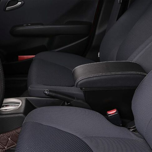 YJYWZH Armrest Box for Honda Fit Jazz 2002-2008 Car Arm Rest Seat Center Storage Box Consoles Double Layer with 3 USB Ports (Black with Black Thread) in Saudi Arabia
