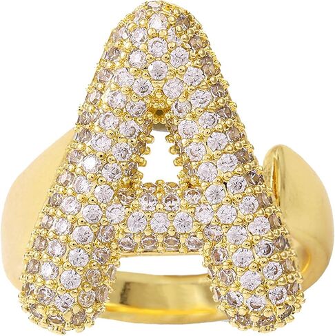 Bubble Initial Rings for Women Bubble Letter Ring Balloon Letters Ring Puff Letter A-Z Chunky Gold Rings 14K Gold Filled CZ Paved Alphabet Letter Ring in Saudi Arabia