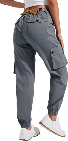 Pioneer Camp Women's Stretchy Cargo Pants with Pockets High-Rise Casual Hiking Cotton Joggers Adjustable Waistband with Belt in Saudi Arabia