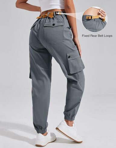 Pioneer Camp Women's Stretchy Cargo Pants with Pockets High-Rise Casual Hiking Cotton Joggers Adjustable Waistband with Belt in Saudi Arabia