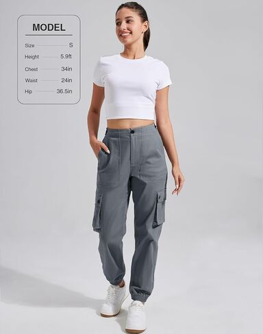 Pioneer Camp Women's Stretchy Cargo Pants with Pockets High-Rise Casual Hiking Cotton Joggers Adjustable Waistband with Belt in Saudi Arabia