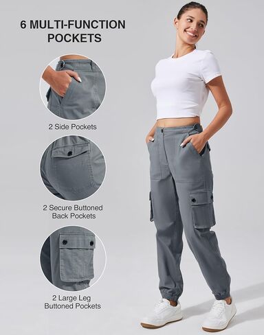 Pioneer Camp Women's Stretchy Cargo Pants with Pockets High-Rise Casual Hiking Cotton Joggers Adjustable Waistband with Belt in Saudi Arabia