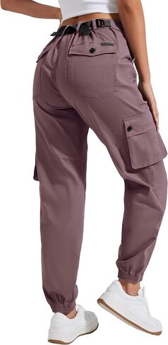 Pioneer Camp Women's Stretchy Cargo Pants with Pockets High-Rise Casual Hiking Cotton Joggers Adjustable Waistband with Belt in Saudi Arabia