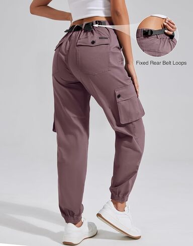 Pioneer Camp Women's Stretchy Cargo Pants with Pockets High-Rise Casual Hiking Cotton Joggers Adjustable Waistband with Belt in Saudi Arabia