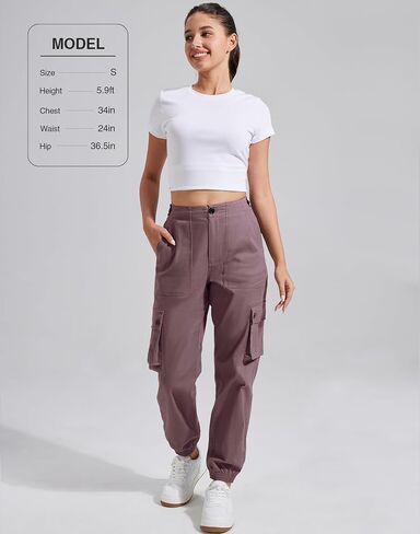 Pioneer Camp Women's Stretchy Cargo Pants with Pockets High-Rise Casual Hiking Cotton Joggers Adjustable Waistband with Belt in Saudi Arabia
