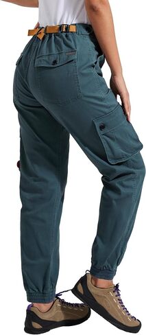 Pioneer Camp Women's Stretchy Cargo Pants with Pockets High-Rise Casual Hiking Cotton Joggers Adjustable Waistband with Belt in Saudi Arabia
