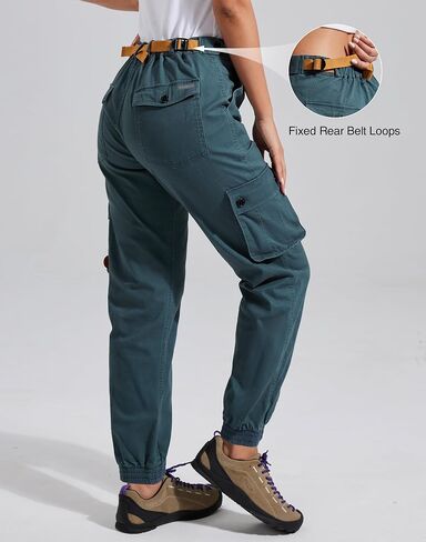 Pioneer Camp Women's Stretchy Cargo Pants with Pockets High-Rise Casual Hiking Cotton Joggers Adjustable Waistband with Belt in Saudi Arabia