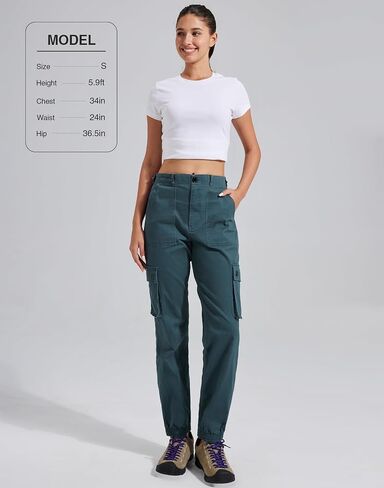 Pioneer Camp Women's Stretchy Cargo Pants with Pockets High-Rise Casual Hiking Cotton Joggers Adjustable Waistband with Belt in Saudi Arabia