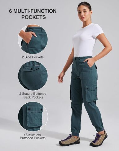 Pioneer Camp Women's Stretchy Cargo Pants with Pockets High-Rise Casual Hiking Cotton Joggers Adjustable Waistband with Belt in Saudi Arabia