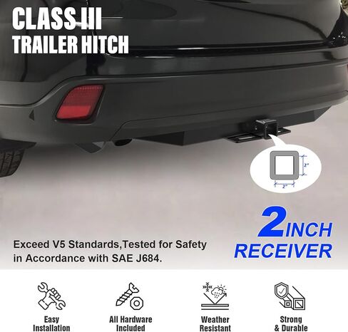 Trailer Hitch, 2 inch Towing Hitch Receiver with Class 3 Hitch Cover Compatible with Toyota Highlander 2014-2019 in Saudi Arabia