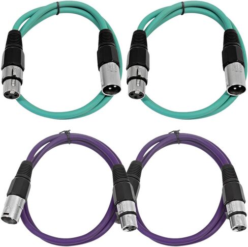 Seismic Audio - SAXLX-3-4 Pack of 3' XLR Male to XLR Female Patch Cables - Balanced - 3 Foot Patch Cord - Blue and Red in Kuwait