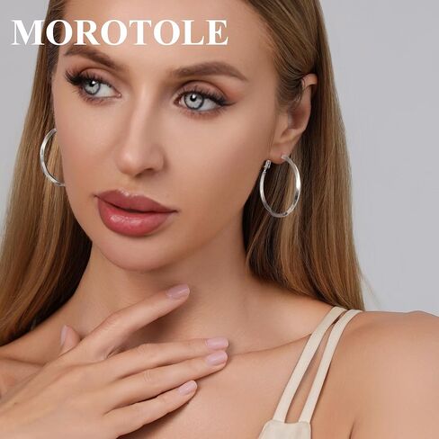 MOROTOLE 4mm Thick Gold Chunky Hoop Earrings Trendy 925 Sterling Silver Hoop Earrings for Women Hypoallergenic Lightweight 14K Gold Earrings for Women Jewelry Gifts 30/40/50/60MM in Kuwait