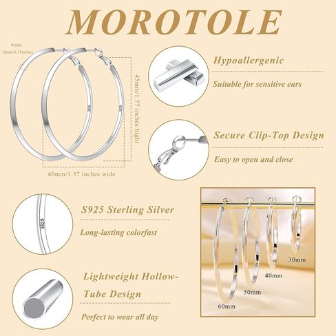 MOROTOLE 4mm Thick Gold Chunky Hoop Earrings Trendy 925 Sterling Silver Hoop Earrings for Women Hypoallergenic Lightweight 14K Gold Earrings for Women Jewelry Gifts 30/40/50/60MM in Kuwait