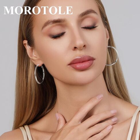 MOROTOLE 4mm Thick Gold Chunky Hoop Earrings Trendy 925 Sterling Silver Hoop Earrings for Women Hypoallergenic Lightweight 14K Gold Earrings for Women Jewelry Gifts 30/40/50/60MM in Kuwait