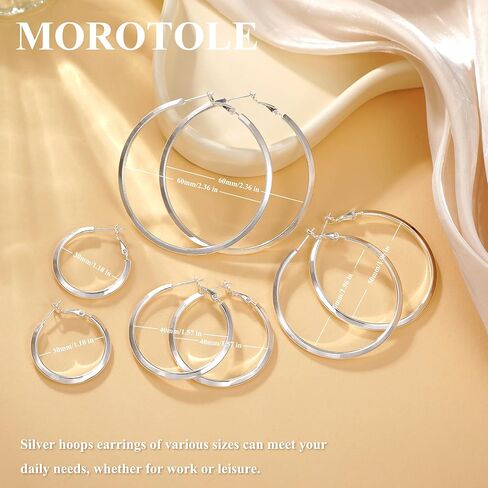 MOROTOLE 4mm Thick Gold Chunky Hoop Earrings Trendy 925 Sterling Silver Hoop Earrings for Women Hypoallergenic Lightweight 14K Gold Earrings for Women Jewelry Gifts 30/40/50/60MM in Kuwait
