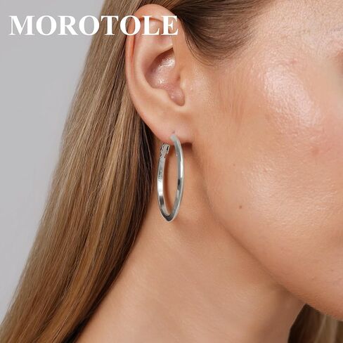 MOROTOLE 4mm Thick Gold Chunky Hoop Earrings Trendy 925 Sterling Silver Hoop Earrings for Women Hypoallergenic Lightweight 14K Gold Earrings for Women Jewelry Gifts 30/40/50/60MM in Kuwait