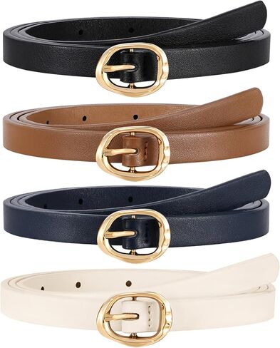 JASGOOD 4 Pack Women Skinny Leather Belts Slim Thin Belt for Dresses Jeans Pants Ladies Small Waist Belt in Saudi Arabia