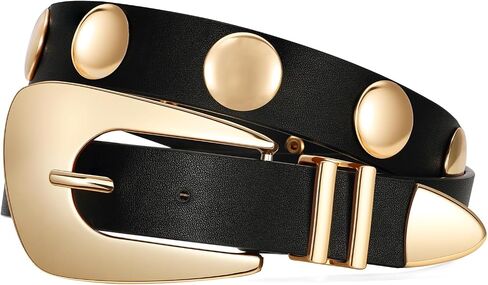Suosdey Womens Gold Gold Belted Leather Belt Fashion Punk Ladies Belt مع مشبك الذهب in Kuwait