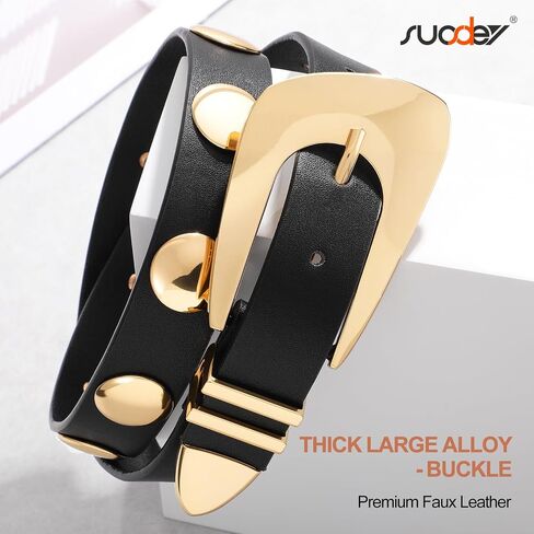 Suosdey Womens Gold Gold Belted Leather Belt Fashion Punk Ladies Belt مع مشبك الذهب in Kuwait