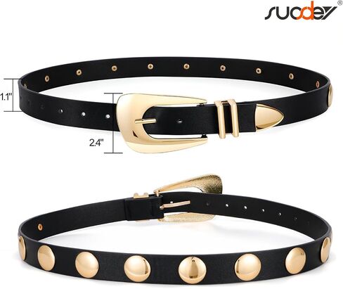 Suosdey Womens Gold Gold Belted Leather Belt Fashion Punk Ladies Belt مع مشبك الذهب in Kuwait