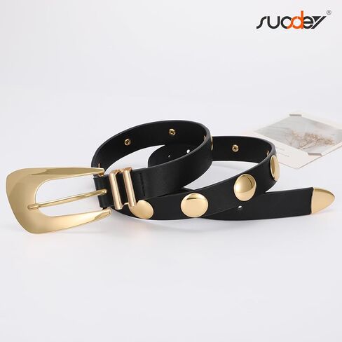 Suosdey Womens Gold Gold Belted Leather Belt Fashion Punk Ladies Belt مع مشبك الذهب in Kuwait