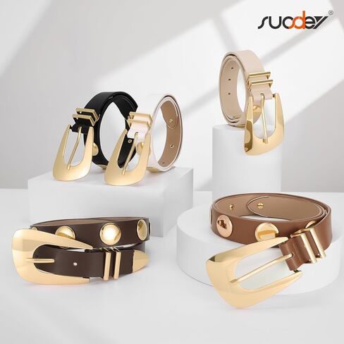 Suosdey Womens Gold Gold Belted Leather Belt Fashion Punk Ladies Belt مع مشبك الذهب in Kuwait
