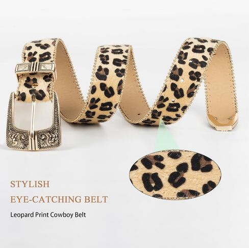 نساء Leopard Print Cowboy Belt Western Western Cowboy Cowboy Belted Leather Belt for Bans Bans (بدلة للخصر 27-39 ") in Kuwait