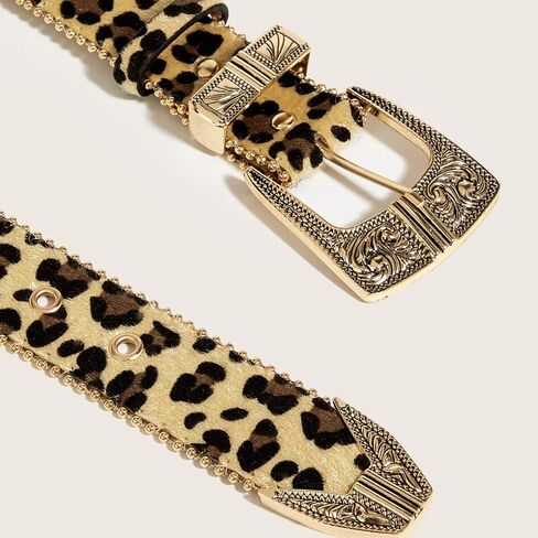 نساء Leopard Print Cowboy Belt Western Western Cowboy Cowboy Belted Leather Belt for Bans Bans (بدلة للخصر 27-39 ") in Kuwait