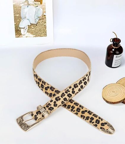 نساء Leopard Print Cowboy Belt Western Western Cowboy Cowboy Belted Leather Belt for Bans Bans (بدلة للخصر 27-39 ") in Kuwait
