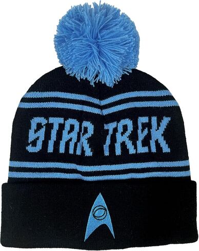 Star Trek Science Logo Stripe Blue Knit Beanie with Cuff and Pom Unisex for Men and Women in Saudi Arabia