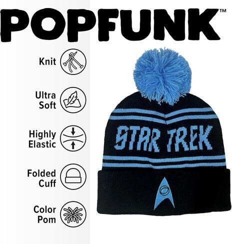 Star Trek Science Logo Stripe Blue Knit Beanie with Cuff and Pom Unisex for Men and Women in Saudi Arabia