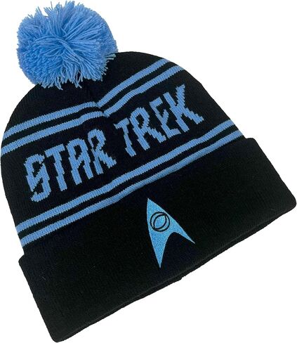 Star Trek Science Logo Stripe Blue Knit Beanie with Cuff and Pom Unisex for Men and Women in Saudi Arabia