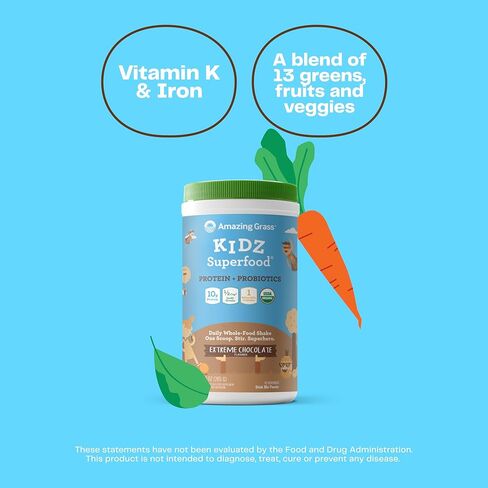 عشب مدهش كيدز سوبرفوود: بروتين نباتي وبروبيوتيك للأطفال مع مسحوق جذر البنجر و 1/2 كوب من الخضر الورقية ، الشوكولاتة المتطرفة ، 15 حصص in Kuwait