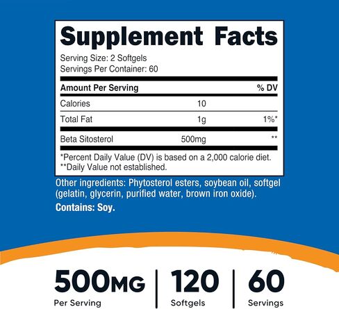 Nutricost Beta Sitosterol 120 Softgels ، 500mg - غير المعدلة وراثيا ، ملحق خالي من الغلوتين ، 60 حصص in Saudi Arabia