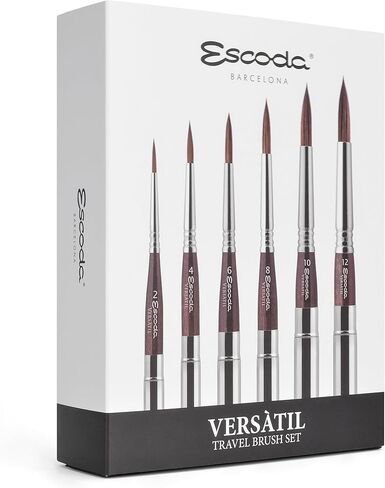 Escoda Chronos Series Professional Artist Watercolor Travel Brush Set with Synthetic Leather Wallet, 6 Round Travel Brushes, Synthetic Fiber Mix in Kuwait