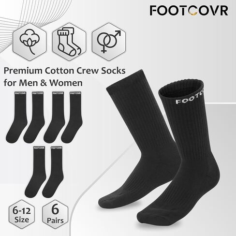 Cushioned Crew Socks for Women & Men - 6 Pairs Ultra Soft Crew Socks - Non-Slip Crew Boot Socks - Size 6-12 in Saudi Arabia