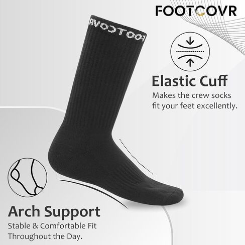 Cushioned Crew Socks for Women & Men - 6 Pairs Ultra Soft Crew Socks - Non-Slip Crew Boot Socks - Size 6-12 in Saudi Arabia