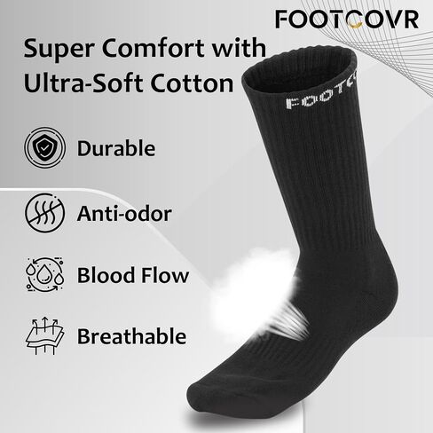 Cushioned Crew Socks for Women & Men - 6 Pairs Ultra Soft Crew Socks - Non-Slip Crew Boot Socks - Size 6-12 in Saudi Arabia