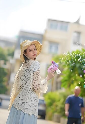 سترة نسائية صيفية بأكمام طويلة مفرغة من الكروشيه المحبوك بالزهور معطف مفتوح من الأمام شبكي صدفي للشاطئ معطف بيج in Kuwait