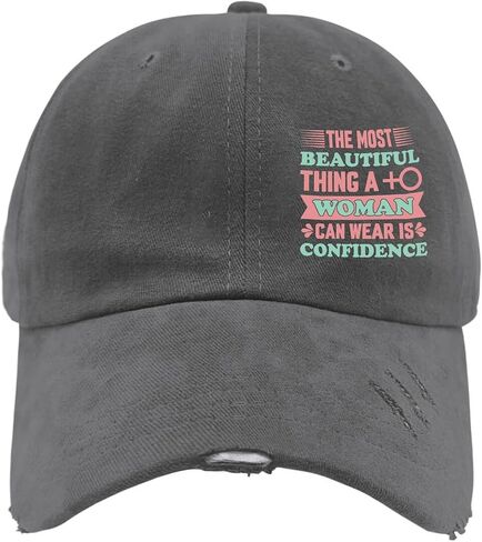 The Most Beautiful Thing A Woman Can Wear is Confide Nce Women's Day Hats for Mens Washed Distressed Baseball Caps Fashion Washed Running Hat Fitted Dark Grey in Saudi Arabia