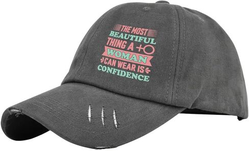 The Most Beautiful Thing A Woman Can Wear is Confide Nce Women's Day Hats for Mens Washed Distressed Baseball Caps Fashion Washed Running Hat Fitted Dark Grey in Saudi Arabia