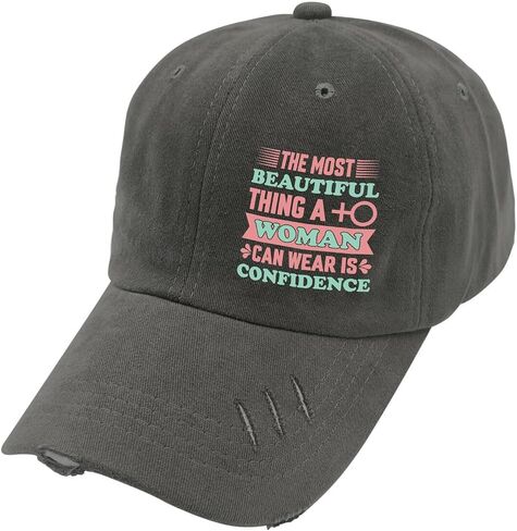 The Most Beautiful Thing A Woman Can Wear is Confide Nce Women's Day Hats for Mens Washed Distressed Baseball Caps Fashion Washed Running Hat Fitted Dark Grey in Saudi Arabia