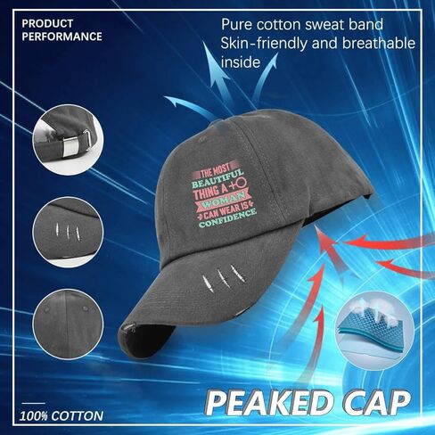 The Most Beautiful Thing A Woman Can Wear is Confide Nce Women's Day Hats for Mens Washed Distressed Baseball Caps Fashion Washed Running Hat Fitted Dark Grey in Saudi Arabia