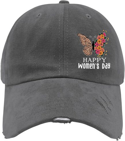 International Women's Day Butterfly Flower Hat for Mens Washed Distressed Baseball Caps Classic Washed Dad Hat Light Weight Dark Grey in Saudi Arabia