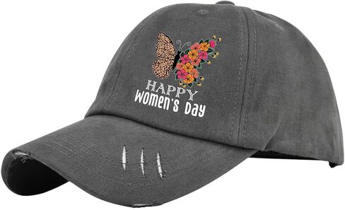 International Women's Day Butterfly Flower Hat for Mens Washed Distressed Baseball Caps Classic Washed Dad Hat Light Weight Dark Grey in Saudi Arabia